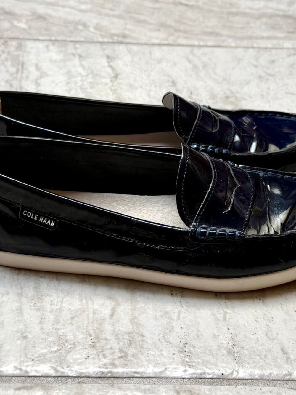 Cole Haan Navy Penny Loafers - Picture 3 of 5